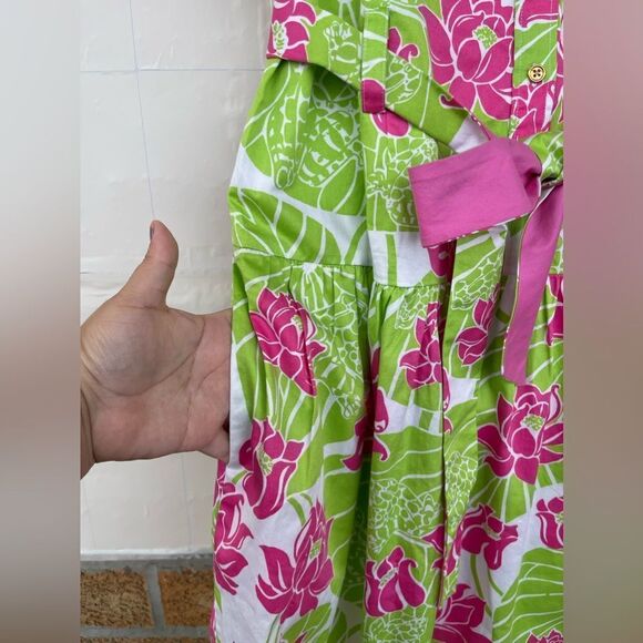 Lilly Pulitzer Green Pink Lily Frog Floral dopamine dressing rockabilly Dress 14 - Picture 11 of 17